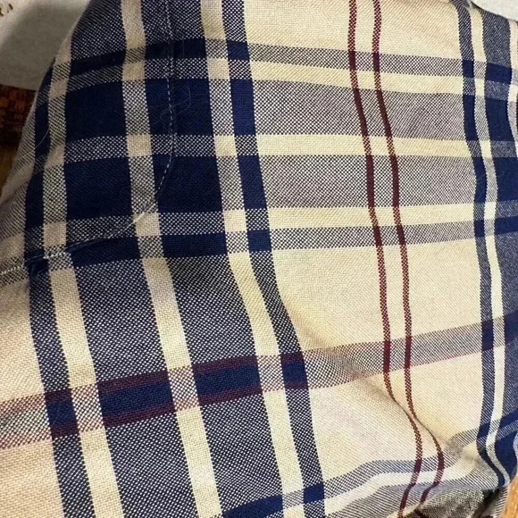 Tommy Hilfiger button up long sleeve flannel shirt plaid size large beige blue - Picture 13 of 13